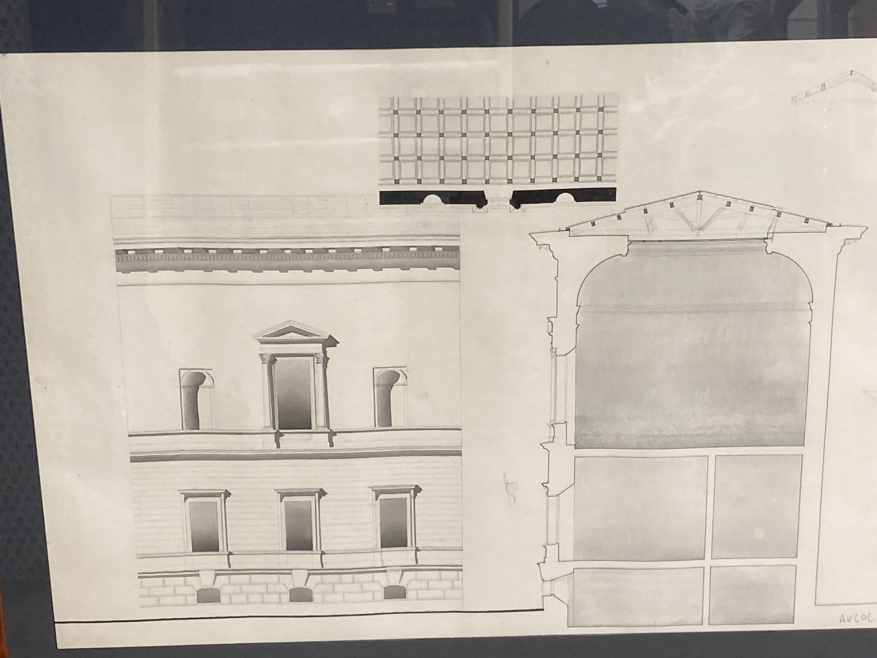 Nine various late 19th century pen and ink architectural drawings, some hand coloured, 48 x 70cm